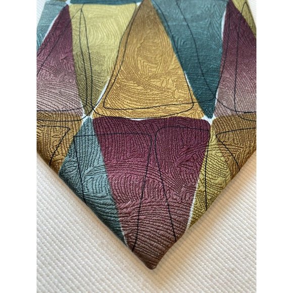 J Garcia Tie 100% Silk Aztec Objects Limited Edition Gold Avocado Green Wine - Picture 3 of 8